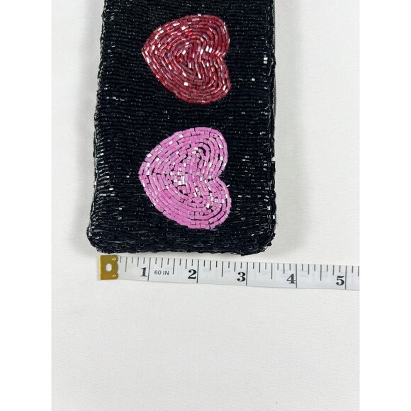 Liz Claiborne Beaded Wristlet Satin Y2K Hearts Black Goth Glam Kidcore Going Out - Picture 5 of 12